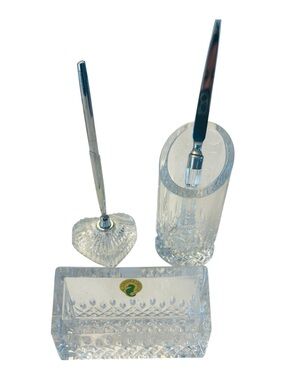 Vintage Waterford Cut Crystal Desk Set Pen Holder Letter Opener & Card Holder